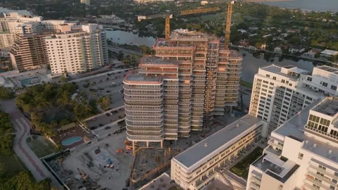 Aerial view of construction site in Miami Beach, United States. Stock Footage 346636238
