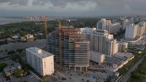 Aerial view of construction site in Miami Beach, United States. Stock Footage 346636242