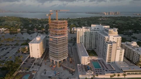 Aerial view of construction site in Miami Beach, United States. Stock Footage 346636268