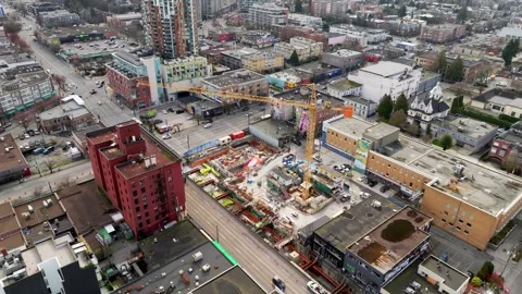 Aerial View Of Construction Site Of The Millennium Line SkyTrain Extension 스톡 동영상 336984201