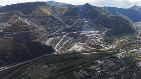 Aerial View of Construction Site in the Mountains Stock Footage 266939748