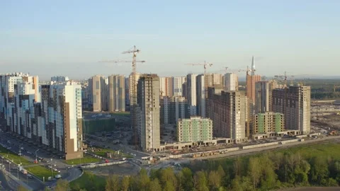 Aerial view construction site, multi-storey building. Stock Footage 132048942