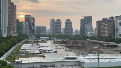 Aerial View of a Construction Site Near a Taiwan Rail Station Video stock 342118965