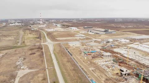 Aerial view on a construction site in progress Industrial zone  Stock Photos