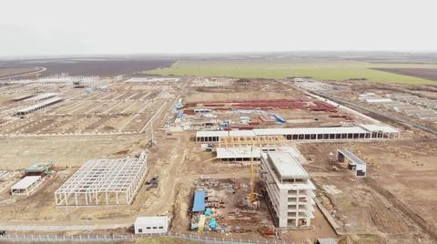 Aerial view on a construction site in progress Industrial zone  Stock Photos