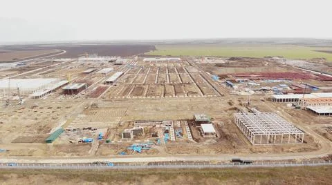 Aerial view on a construction site in progress Industrial zone  Stock Photos
