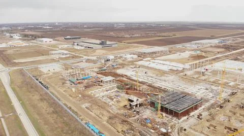 Aerial view on a construction site in progress Industrial zone  Stock Photos
