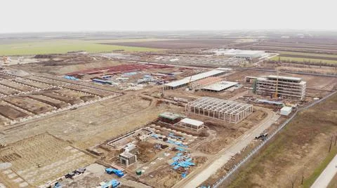 Aerial view on a construction site in progress Industrial zone  Stock Photos