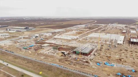 Aerial view on a construction site in progress Industrial zone  Stock Photos