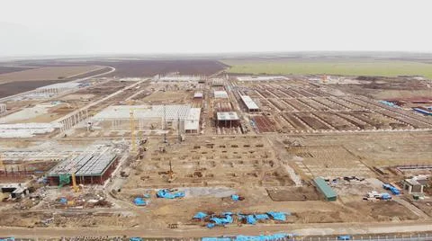Aerial view on a construction site in progress Industrial zone  Stock Photos