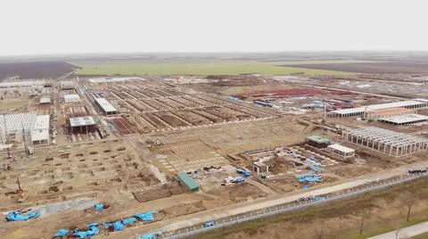 Aerial view on a construction site in progress Industrial zone  Stock Photos