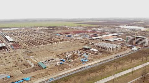 Aerial view on a construction site in progress Industrial zone  Stock Photos