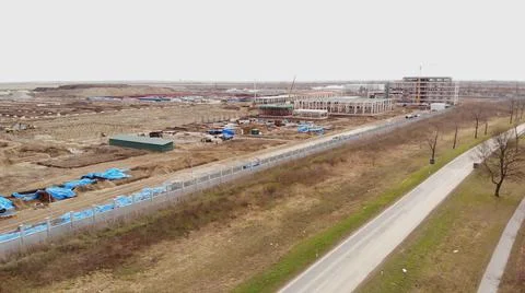 Aerial view on a construction site in progress Industrial zone  Stock Photos