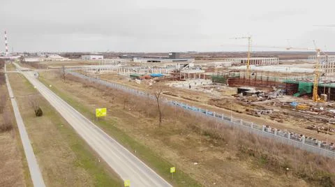 Aerial view on a construction site in progress Industrial zone  Stock Photos