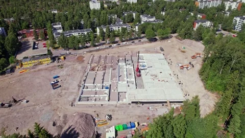 Aerial view of the construction site of the school in Espoo. Stock Footage 219352552