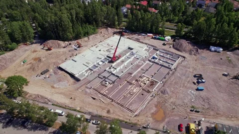 Aerial view of the construction site of the school in Espoo. Stock Footage 219352581