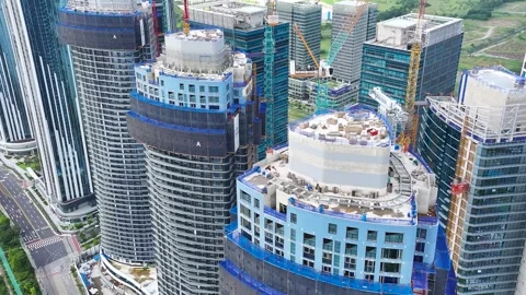 Aerial view of the construction site of The Sharp Songdo Arc Bay Apartment i Vídeo Stock 302614365