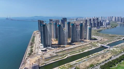 Aerial view of the construction site of Songdo Ziderstar Apartment in Incheo Vídeo Stock 289375560