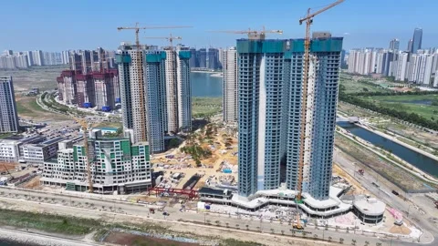 Aerial view of the construction site of Songdo Ziderstar Apartment in Incheo Vídeo Stock 289375604