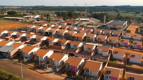 Aerial view of construction site of standardized houses Video stock 148792912