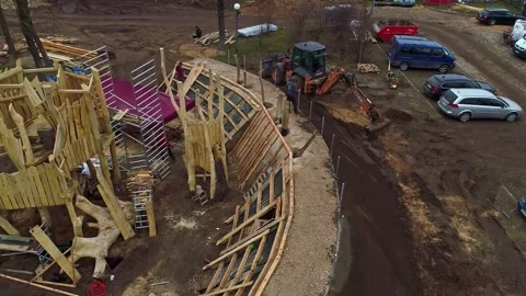 Aerial view of construction site with tractor in Latvia. Stock Footage 340813862