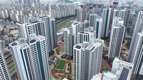 Aerial view of the construction site of Trius Gwangmyeong Apartment in Gwang Vídeo Stock 297547465