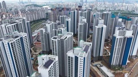 Aerial view of the construction site of Trius Gwangmyeong Apartment in Gwang Vídeo Stock 297547525