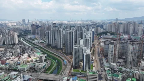Aerial view of the construction site of Trius Gwangmyeong Apartment in Gwang Vídeo Stock 317973147