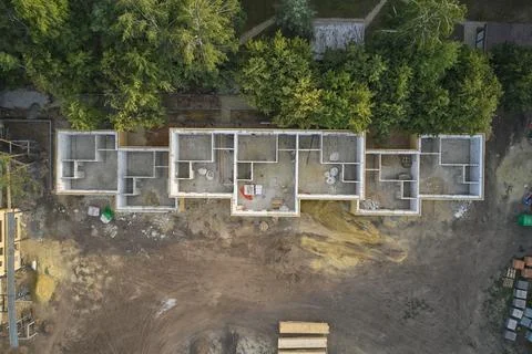 Aerial view of the construction of a small building Foto stock