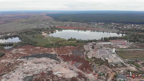 Aerial view of construction waste garbage dump. Problem of environmental Stock Footage 141292459