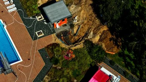 Aerial View of Construction Work at Freibad Elze Waterslide Area Stock Photos