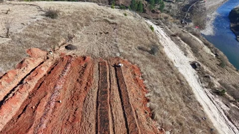 Aerial View of Construction Work at a Rural Site in India Video stock 348833893