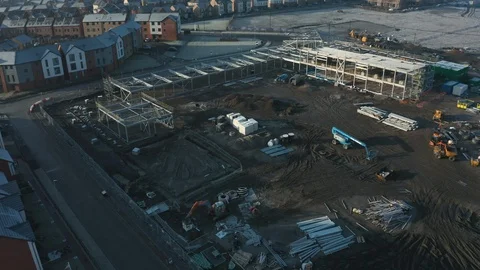 Aerial view of Construction work at Waverley Juniour Academy school, Yorkshire Video stock 120633560