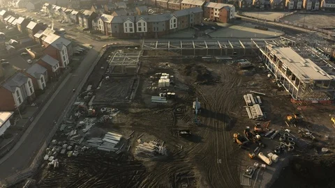 Aerial view of Construction work at Waverley Juniour Academy school, Yorkshire Stock Footage 120636070