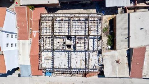 Aerial view of construction worker in construction site Stock Photos