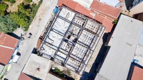 Aerial view of construction worker in construction site Foto stock