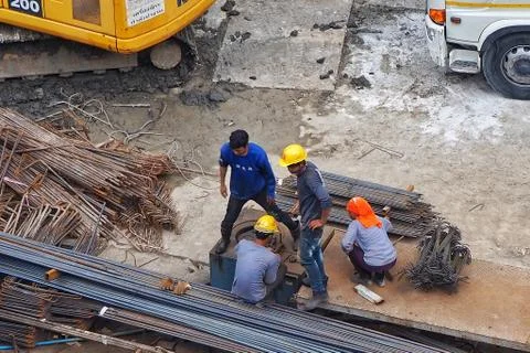 Aerial view of construction worker working. 库存照片
