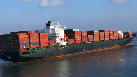 Aerial view container cargo ship 4k intro video for business Stock Footage 95063815