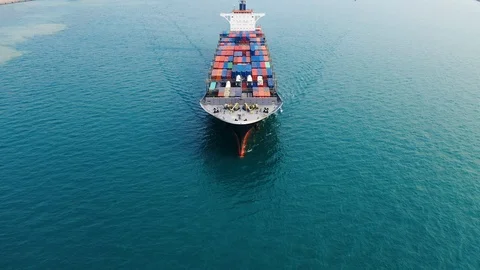 Aerial view of container cargo ship in sea. Stock Footage 103285302