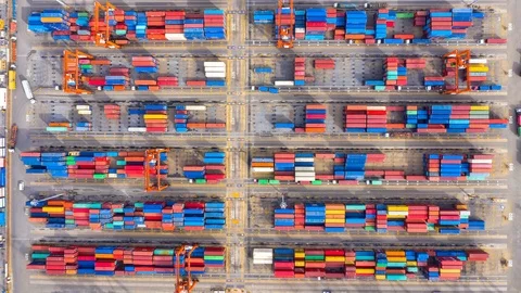 Aerial view container cargo ship, import export commerce global business. Vidéo 114288078