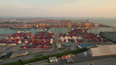 Aerial view container cargo ship at industrial port in import export business 스톡 동영상 172027735
