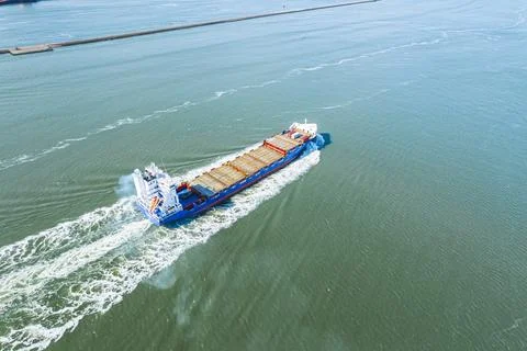 Aerial view of a container cargo ship in the sea Stock Photos