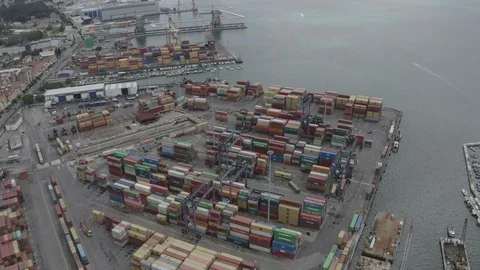 Aerial view of Container Freight Terminal of Spezia seaport. Global Logistics Stock Footage 122098641