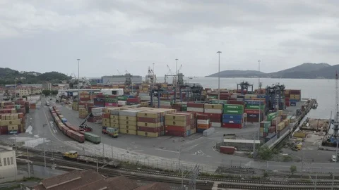 Aerial view of Container Freight Terminal of Spezia seaport. Shipping industry. Stock Footage 122098759