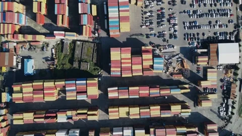Aerial view of container port, container ship, oil pier Stock Footage 232478918
