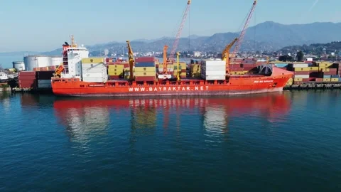 Aerial view of container port, container ship, oil pier Stock Footage 232479764