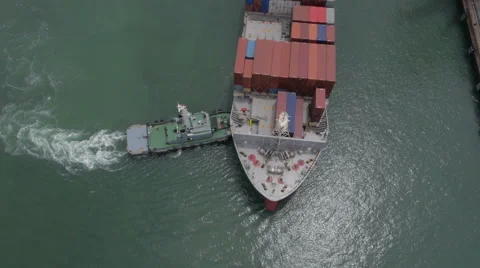 Aerial view of container ship anchored in the Laem Chabang Port . Stock Footage 56362174