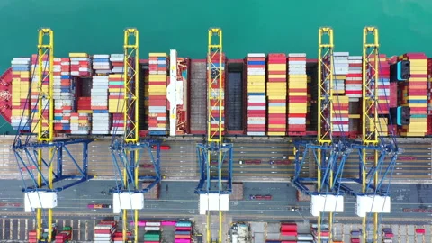 Aerial view of container ship and the blue sea Vídeos de archivo 230152932
