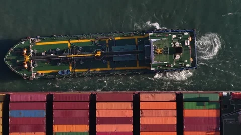 Aerial view of container ship and tanker navigating at sea 스톡 동영상 330167831