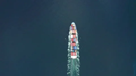 Aerial view of a container ship in the atlantic ocean. Faroe islands. Stock Footage 168443709
